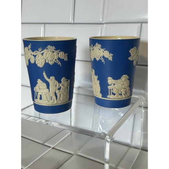 Copeland Spode SP293 Jasper Ware Blue Tumbler 4" Made In England. 2 Vintage Cup - Picture 1 of 13